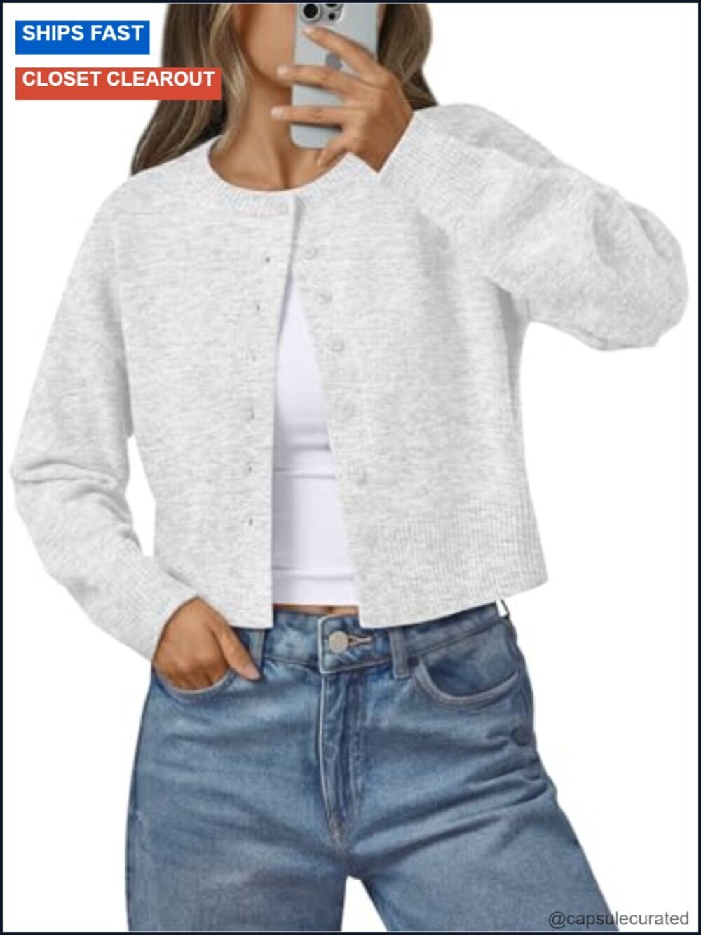 Buttery Soft Cropped Knit Cardigan Drop Shoulder Button Front Lightweight